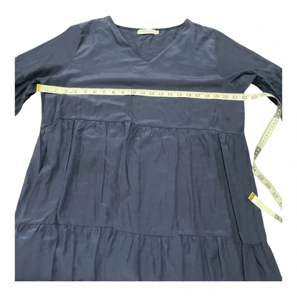 Misslook Navy Blue Tiered Babydoll Long Sleeve Dress Size XL - Picture 4 of 7